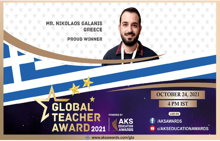 Ο Νικόλαος Γαλάνης από την Αργολίδα  είναι ο Έλληνας δάσκαλος που τιμήθηκε με το Global Teacher Award